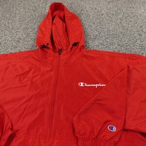 Champion Jacket Mens XL Red Zip Anorak Windbreaker Rain Shell Coat Sports Active